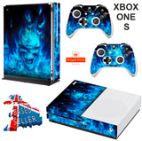 BLUE FLAMING SKULL BOMB XBOX ONE S (SLIM) *TEXTURED VINYL ! * PROTECTIVE SKIN DECAL WRAP