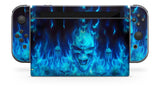 BLUE FLAMING SKULL NINTENDO SWITCH **TEXTURED VINYL ! *  SKINS DECALS WRAP