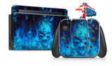 BLUE FLAMING SKULL NINTENDO SWITCH **TEXTURED VINYL ! *  SKINS DECALS WRAP