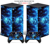 BLUE FLAMING SKULL Xbox SERIES X *TEXTURED VINYL ! * SKINS DECALS STICKERS WRAP