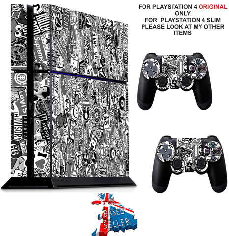 BLACK & WHITE STICKER BOMB PS4 *TEXTURED VINYL ! * PROTECTIVE SKINS DECAL WRAP STICKERS