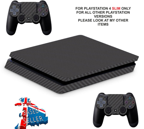 BLACK CARBON EFFECT PS4 SLIM *TEXTURED VINYL ! *PROTECTIVE SKINS DECALS WRAP