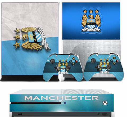 MANCHESTER CITY XBOX ONE S (SLIM) *TEXTURED VINYL ! * PROTECTIVE SKIN DECAL WRAP